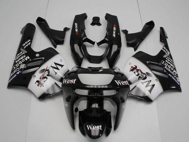 1994-1997 Kawasaki ZX9R Motorcycle Fairings - Glossy Black White West