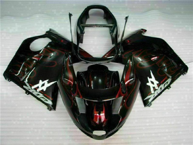 1996-2007 Honda CBR1100XX Blackbird Abs Motorcycle Fairing - Glossy Black Red Flame