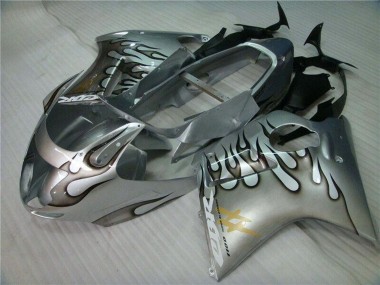 1996-2007 Honda CBR1100XX Blackbird Motorcycle Fairing - Silver Black Flame