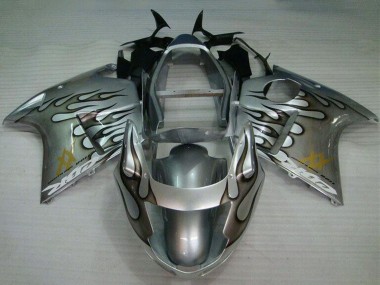1996-2007 Honda CBR1100XX Blackbird Motorcycle Fairing - Silver Black Flame