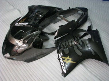 1996-2007 Honda CBR1100XX Blackbird Motorcycle Fairings - Glossy Black Silver Flame