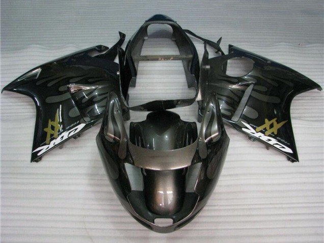 1996-2007 Honda CBR1100XX Blackbird Motorcycle Fairings - Glossy Black Silver Flame