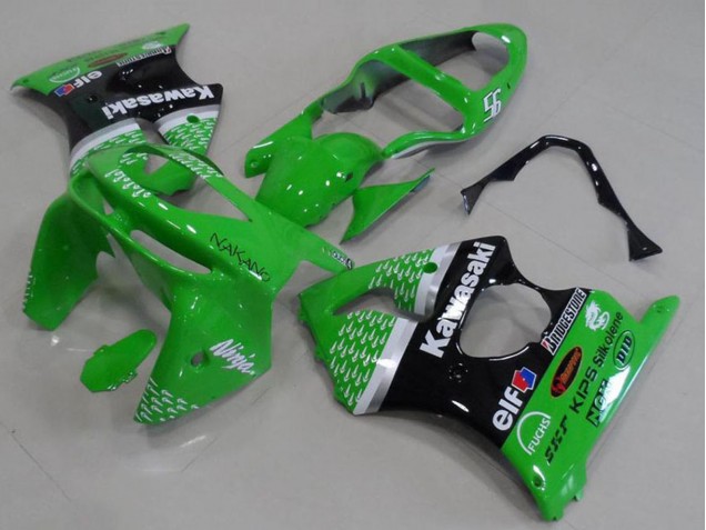 1998-1999 Kawasaki ZX6R Motorcycle Fairings - Green White Silver Glossy Black