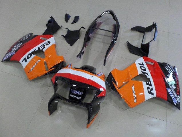 1998-2001 Honda VFR 800 Motorcycle Fairings - Orange White Red Glossy Black Repsol