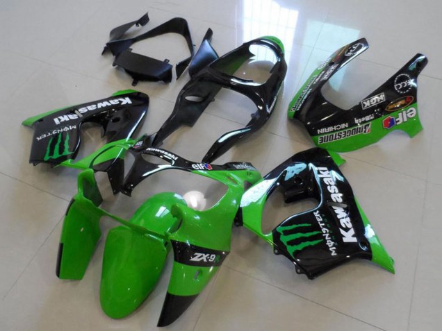 2000-2001 Kawasaki ZX9R Motorcycle Fairings - Glossy Black Green Monster