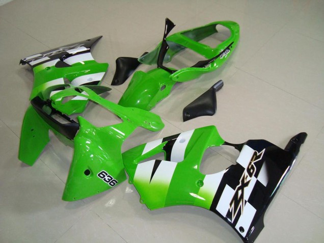 2000-2002 Kawasaki ZX6R Motorcycle Fairings - Green White Black 636