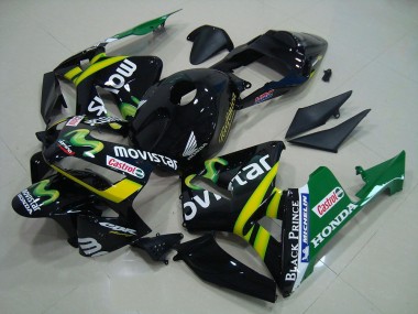 2003-2004 Honda CBR600RR Motorcycle Fairings - Glossy Black Yellow Green MoviStar