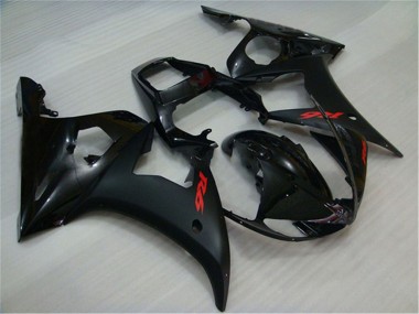 2003-2004 Yamaha YZF R6 Motorcycle Fairings - Glossy Black Matte Black Red Decals