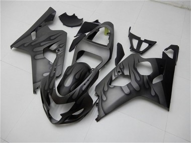 2004-2005 Suzuki GSXR 600/750 Motorcycle Fairings - Grey Black Flame