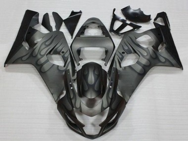 2004-2005 Suzuki GSXR 600/750 Motorcycle Fairings - Grey Black Flame
