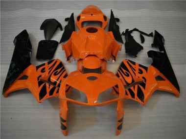 2005-2006 Honda CBR600RR Motorcycle Fairing - Orange Black Flame