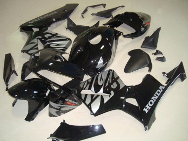 2005-2006 Honda CBR600RR Motorcycle Fairings - Glossy Black Silver with Flame