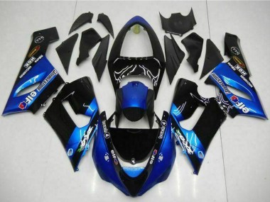 2005-2006 Kawasaki ZX6R Motorcycle Fairings - Blue Glossy Black Elf