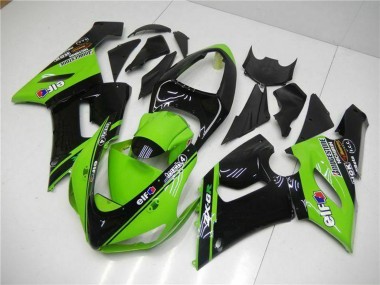 2005-2006 Kawasaki ZX6R Motorcycle Fairings - Green Glossy Black Elf