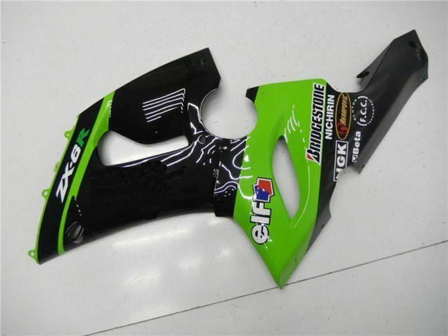 2005-2006 Kawasaki ZX6R Motorcycle Fairings - Green Glossy Black Elf