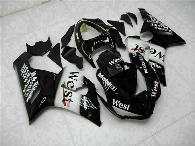 2005-2006 Kawasaki ZX6R Motorcycle Fairings - Glossy Black White West