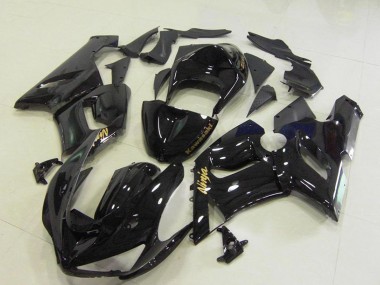 2005-2006 Kawasaki ZX6R Motorcycle Fairings - Glossy Black Gold Decals