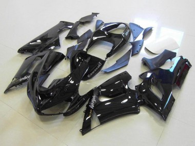 2005-2006 Kawasaki ZX6R Motorcycle Fairings - Glossy Black Silver Decals