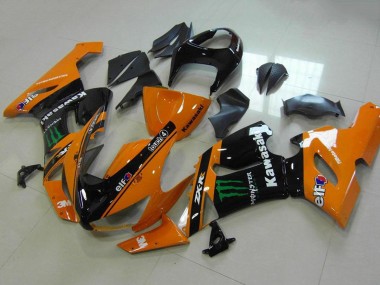 2005-2006 Kawasaki ZX6R Motorcycle Fairings - Orange Black Green Monster