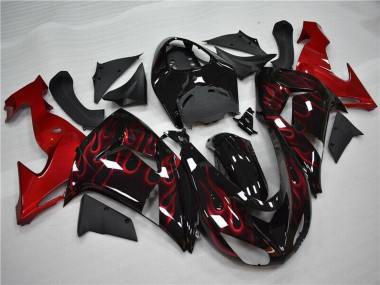 2006-2007 Kawasaki ZX10R Motorcycle Fairing - Glossy Black Red Flame
