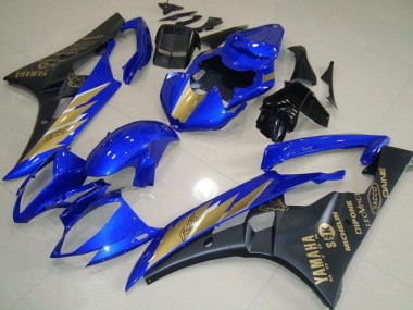 2006-2007 Yamaha YZF R6 Motorcycle Fairings - Blue Gold Matte Black