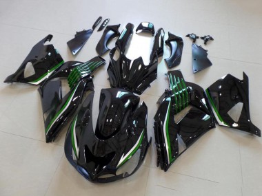 2006-2011 Kawasaki ZX14R ZZR1400 Motorcycle Fairings - Glossy Black Green Line