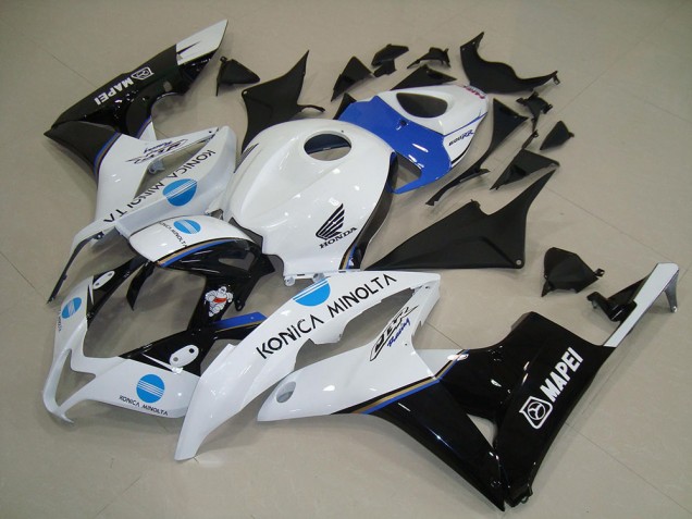 2007-2008 Honda CBR600RR Motorcycle Fairings - White Blue Glossy Black Konica Minolta