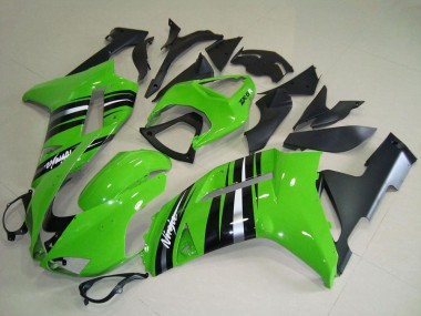 2007-2008 Kawasaki ZX6R Motorcycle Fairings - Green and Silver Stripe