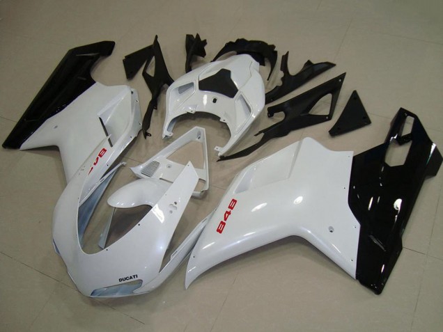 2007-2014 Ducati 848 Motorcycle Fairings - White Glossy Black