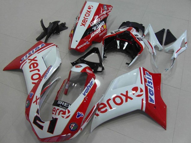 2007-2014 Ducati 848 1098 1198 Motorcycle Fairings - White Red Glossy Black Valsir Xerox OEM Style 21