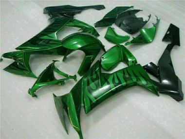 2008-2010 Kawasaki ZX10R Motorcycle Fairings - Glossy Black Green Flame