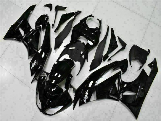 2009-2012 Kawasaki ZX6R Motorcycle Fairings - Glossy Black White Ninja