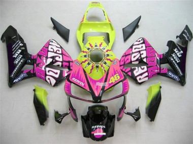 2003-2004 Honda CBR600RR Motorcycle Fairings - Yellow Pink Glossy Black Valentino Rossi