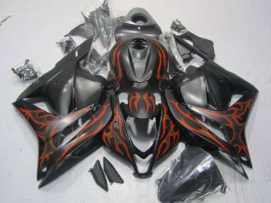 2009-2012 Honda CBR600RR Motorcycle Fairings - Matte Black Orange Flame