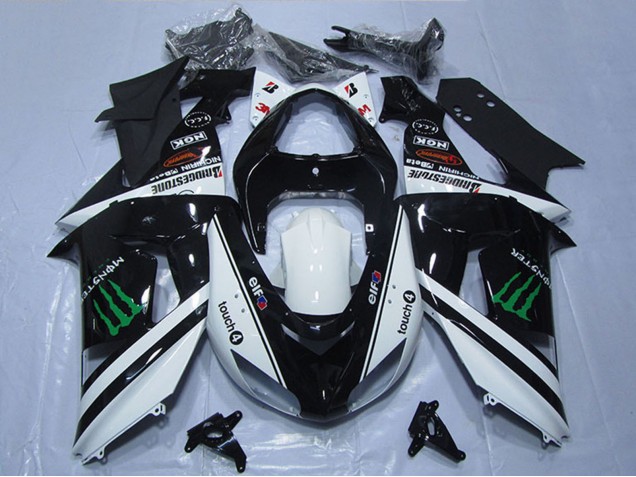 2006-2007 Kawasaki ZX10R Motorcycle Fairings - White Glossy Black Green Elf Touch4 Monster