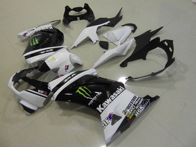 2008-2012 Kawasaki ZX250R Motorcycle Fairings - White Glossy Black GREEN Elf Monster