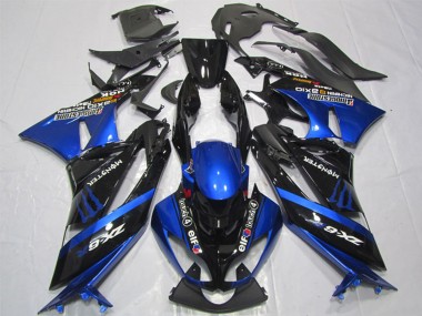 2009-2012 Kawasaki ZX6R Motorcycle Fairings - Blue Glossy Black Elf Touch4 Monster Bridgestone