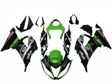 2013-2018 Kawasaki ZX6R Motorcycle Fairings - Green Black White Elf Monster