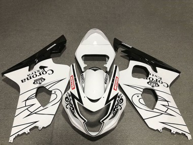 2004-2005 Suzuki GSXR 600 / GSXR 750 Motorcycle Fairings - White Glossy Black Corona Motul Style