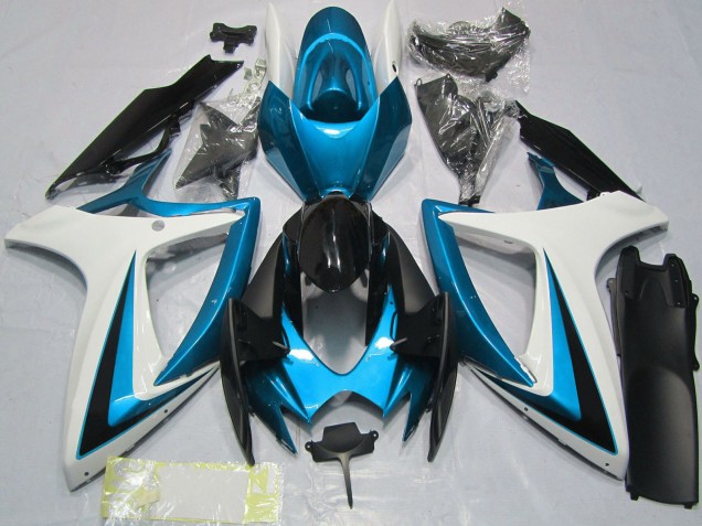 2006-2007 Suzuki GSXR 600 / GSXR 750 Motorcycle Fairings - White Blue Glossy Black