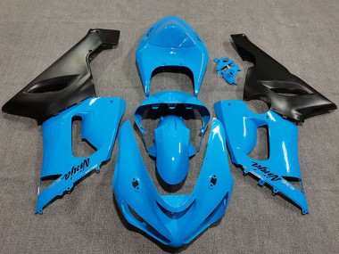 2005-2006 Kawasaki ZX6R Motorcycle Fairings - Vibrant Blue Matte Black