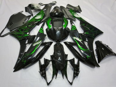 2006-2007 Yamaha R6 Motorcycle Fairings - Glossy Black Green Flame