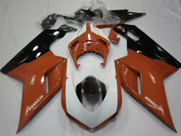2007-2014 Ducati 1098 Motorcycle Fairings - Brown White Glossy Black