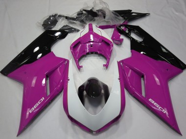 2007-2014 Ducati 1098 Motorcycle Fairings - Pink White Glossy Black