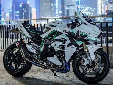 2015-2022 Kawasaki Ninja H2 Motorcycle Fairings - White with Green Lines