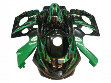 1996-2007 Yamaha YZF600R Thundercat Motorcycle Fairings - Black with Dark Green Flame