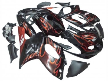 1996-2007 Yamaha YZF600R Thundercat Motorcycle Fairings - Black with Dark Orange Flame