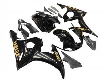 2006-2009 Yamaha YZF R6S Motorcycle Fairings - Glossy Black Gold Decals