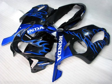 1999-2000 Honda CBR600 F4 Motorcycle Fairings - Glossy Black Blue Flame
