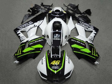 2009-2012 Honda CBR600RR Motorcycle Fairings - White Green Glossy Black Semakin Didepan Monster 46